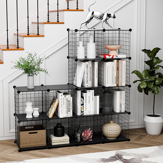 Wire Cube Storage Organizer, 12-Cube Metal Storage Shelves Bookshelf, Stackable Modular Closet Organizer for Bedroom Living Room, Office,Storage Shelves