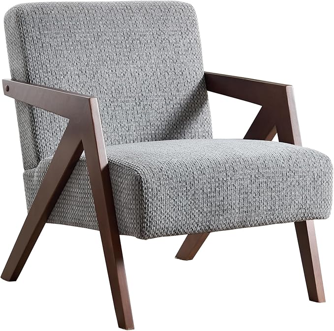 Bonzy Home Mid-Century Modern Accent Chair with Solid Wood Frame, Upholstered Armchair for Bedroom & Living Room,Reading Side Chair with Soft Lien Fabric Cushion,Easy Assembly