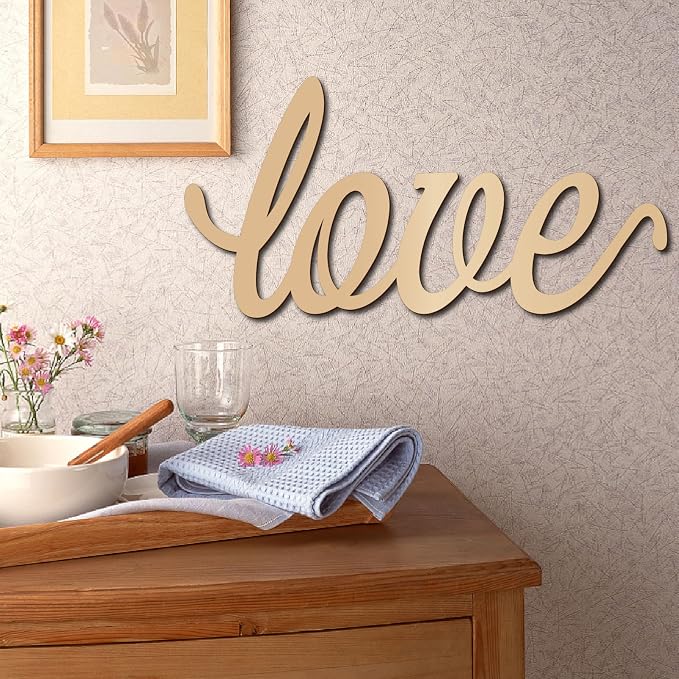 CREATCABIN LOVE Wood Cutout Front Door Wooden Decor Letters Cut Art Sign Wall Hanging Decor for Restroom Bedroom Cafe Shop Apartment Hotel Rustic Farmhouse Porch Party Valentines' Day Gifts 11.9x4.7in