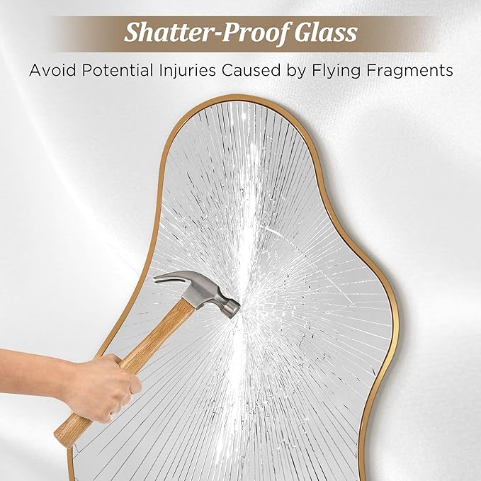 Irregular Wall Mirror, 24"x43" Gold Abstract Asymmetrical Mirrors for Wall, Decorative Cloud Wavy Mirror for Bathroom, Bedroom, Cloakroom, Entryway, Shatter-Proof Aluminum Alloy Frame