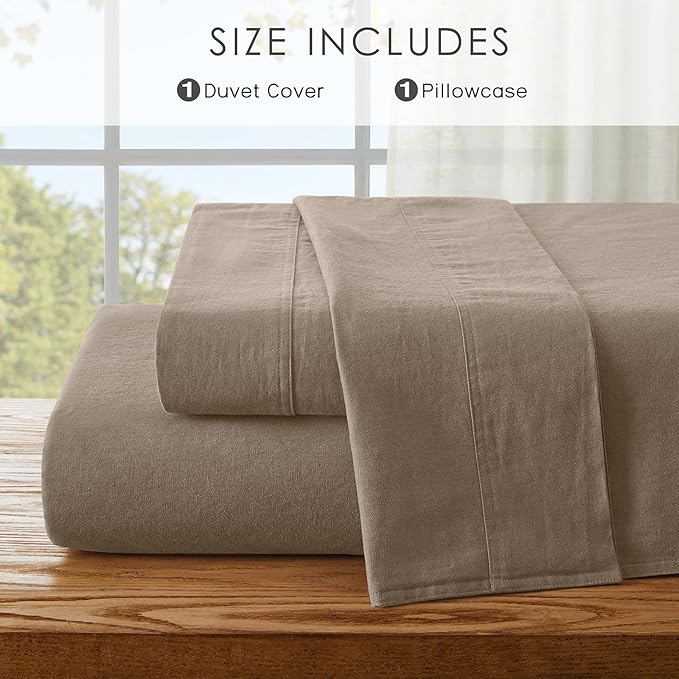 2Pcs Organic Linen Duvet Cover Twin Size, 100% French Linen from Normandy, Soft & Durable Brown Bedding Set Comforter Cover with 1 Pillowcases, 1 Duvet Cover with Zipper