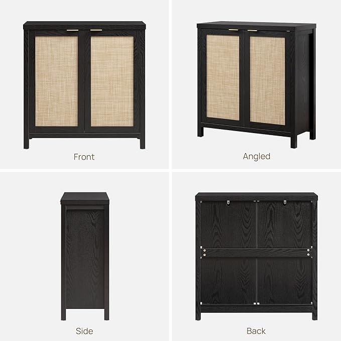 SICOTAS Rattan Sideboard Buffet Storage Cabinet - Boho Credenza Coffee Bar Cabinet with Large Storage, Buffet Console Table for Kitchen Living Room Entryway - Black