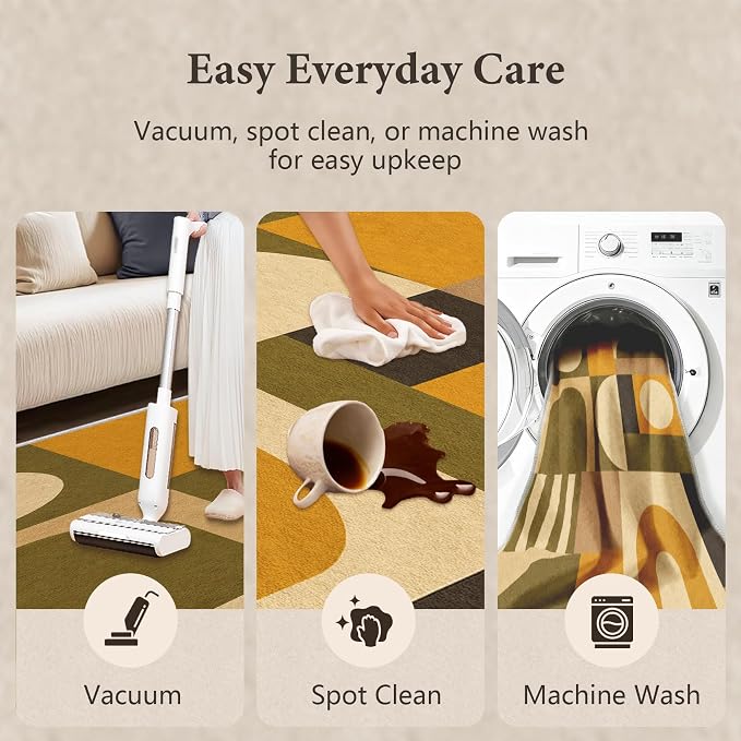 Olive Bauhaus Area Rug 2x3, Mid Century Modern Geometric Rug, Mustard Green Abstract Color Block Washable Low Pile Non Slip Rug for Living Room Bedroom