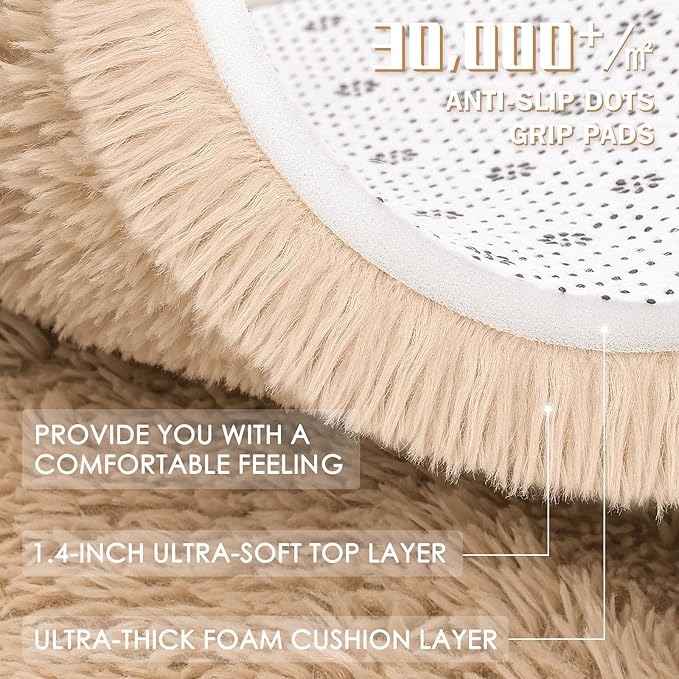 OLANLY 3x6 Machine Washable Runner Rugs for Hallway, Soft Fluffy Shaggy Bedside Rugs for Bedroom, Living Room, Indoor Floor Carpet for Kids Girls and Boys, Nursery Rooms, Home Decor Aesthetic, Beige
