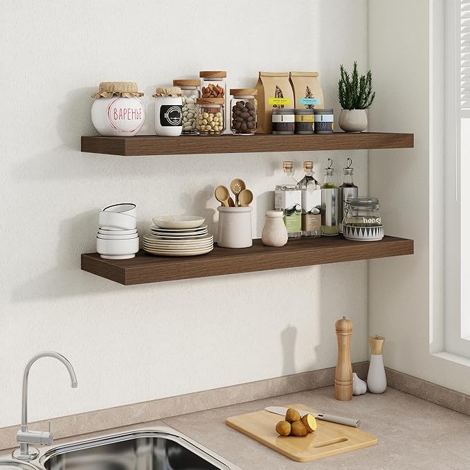 40"W x 9.3"D Floating Shelves for Wall, Wall Mounted Bathroom Shelves 2 Pack Deep Floating Shelf for Bedroom Kitchen Living Room, Rustic Wooden Wall Shelf with Invisible Bracket for Books Decor
