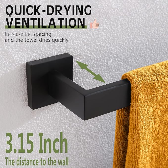 KOKOSIRI 16-Inch Single Towel Bar, Bathroom Kitchen Towel Holder, Wall Mounted SUS304 Stainless Steel Towel Rack, Matte Black, B4003BK-L16