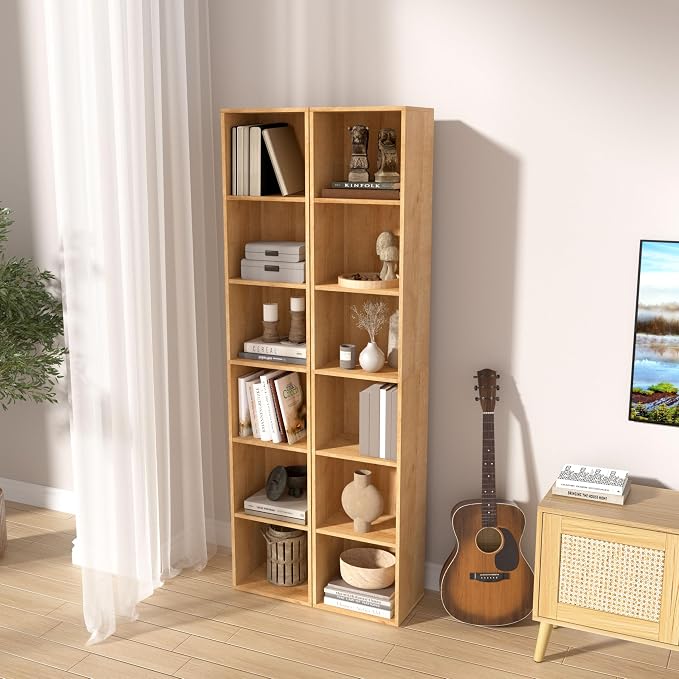 Wooden 6 Cube Storage Organizer, 6 Tier Storage Cubes Unit Display Cubby, Versatile Cubes Shelf and Cubby Organizer for Any Space (Oak, 6 Cube-W(11.8inch)