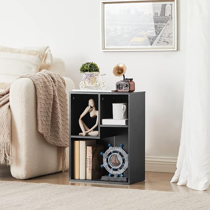 VECELO 3-Cube Small Bookshelf, Modern Bookcases with Shelves Height Up to 12.8 Inches, Suit for Common Size Textbook, Vertical or Horizontal, Cubby Storage Organizer,Vintage Black