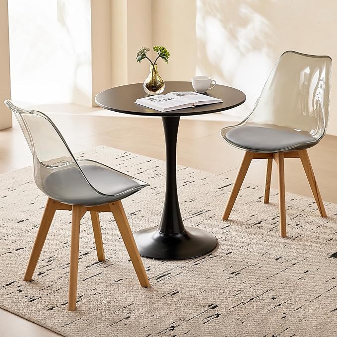 23.6" Round Dining Table for 2-4 Modern Circle Tulip Table with Metal Tulip Pedestal Base for Kitchen Dining Living Room Apartment Small Space Cafe, Black
