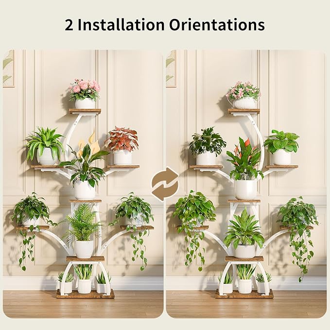 Plant Stand Indoor with Grow Lights, 6 Tiered Plant Shelf Indoor, 50" Corner Plant Stands for Indoor Plants, Lighted Tree-Shaped Plant Holder, Tall Flower Display Rack for Living Room, Patio(White)