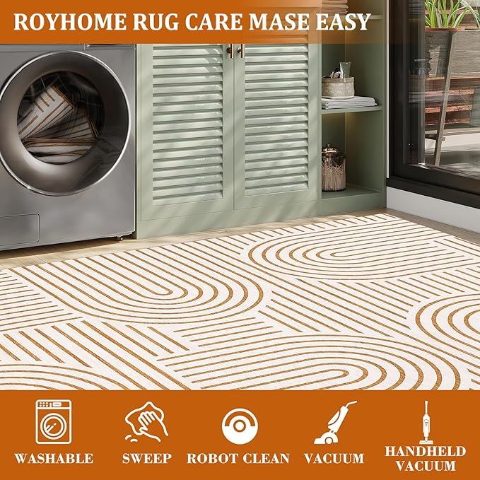Modern Rug 2.5x8 Runners for Hallways, Abstract Kitchen Runner Rugs Non Slip Bath Runner, Rainbow Washable Rug for Bedroom, Soft Long Rugs for Entryway Bathroom Laundry Dorm, Orange