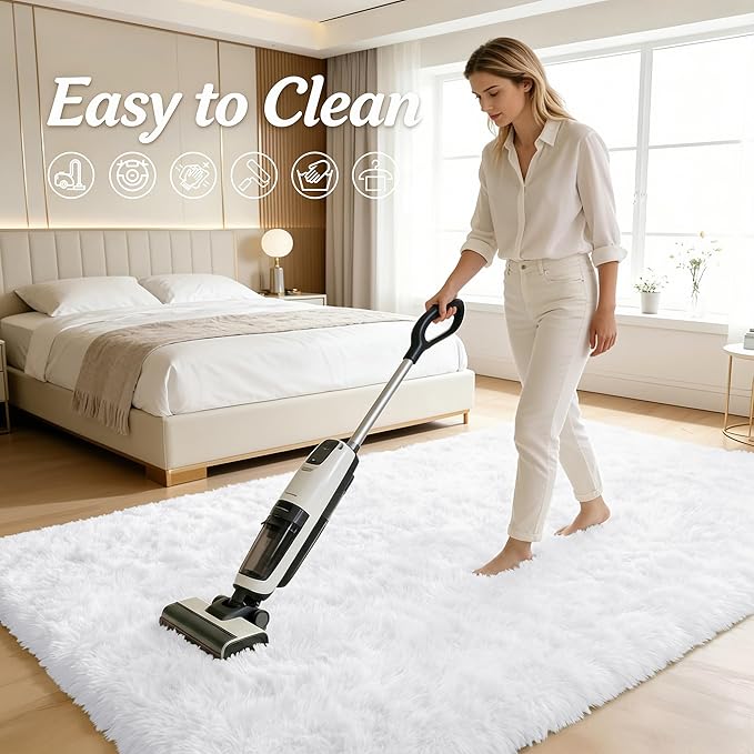 OLANLY 5x6 Area Rugs for Living Room Bedroom, Machine Washable Soft Fluffy Shaggy Bedside Rug, Indoor Floor Carpet for Kids Girls and Boys, Dorms, Nursery Rooms, Home Decor Aesthetic, White