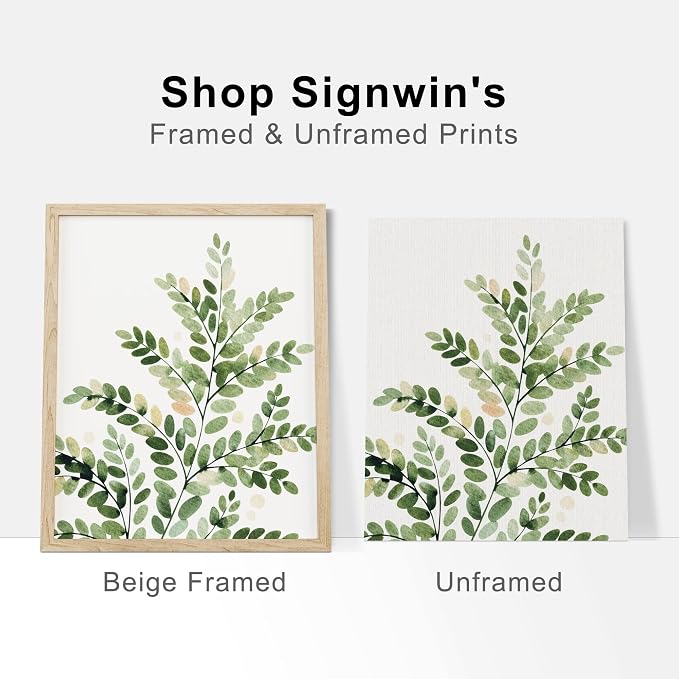 SIGNWIN Poster Bathroom Decor 8"x10", Wall Art Room Decor Multicolor for Living Room, Bedroom, Office Green Pastel Forest Fern Leaf Collage Nature Garden Illustrations Plant Art Botanical