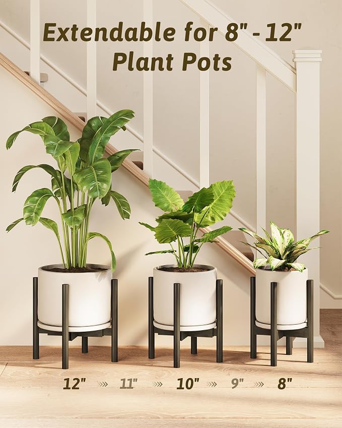 GENTINGBRO Adjustable Plant Stand Indoor, Bamboo Plant Stand Fits 8 9 10 11 12 Inches, Small Corner Planter Holder for Indoor Plants, Single Floor Plant Stands for Living Room Balcony, Tea Brown Tall