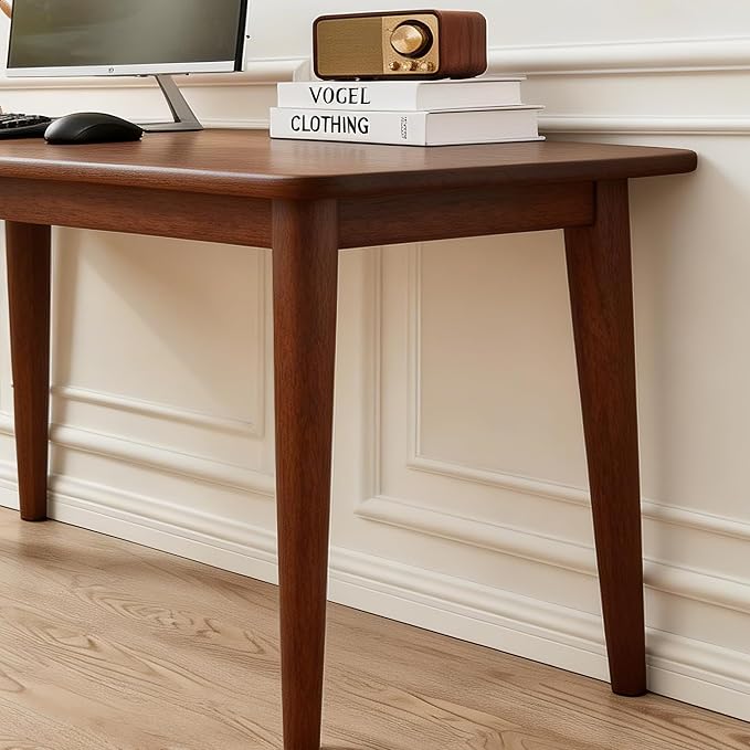 Solid Rubberwood Writing Desk Modern Wooden Computer Table for Bedroom Home Office Study Apartment Small Space Workstation with Tapered Legs,Spacious Tabletop (Walnut,55.12"L x 19.69"W x 29.53"H)