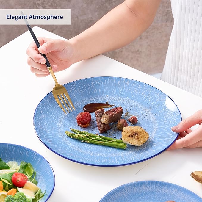 Bestone 12-Piece Round Porcelain Dinnerware Set, Service for 4, Chip Resistant Plates and Bowls,Blue, Dishwasher & Microwave Safe for Home Daily Use