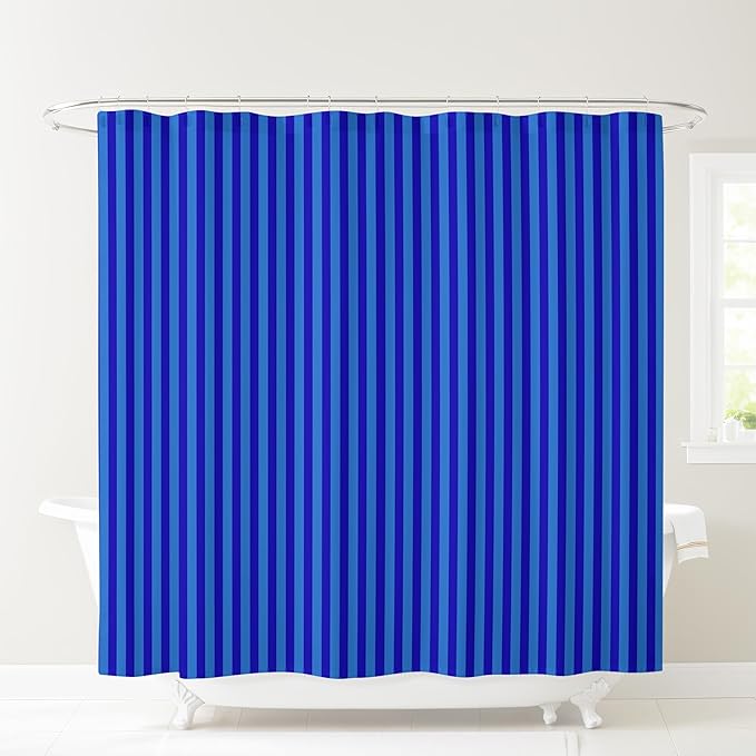 Striped Shower Curtain - Blue & Navy Stripes - Modern Coloruful Home Decor - Fabric Shower Curtain for Any Bathroom - 72x72 Inches (Blue Stripes)