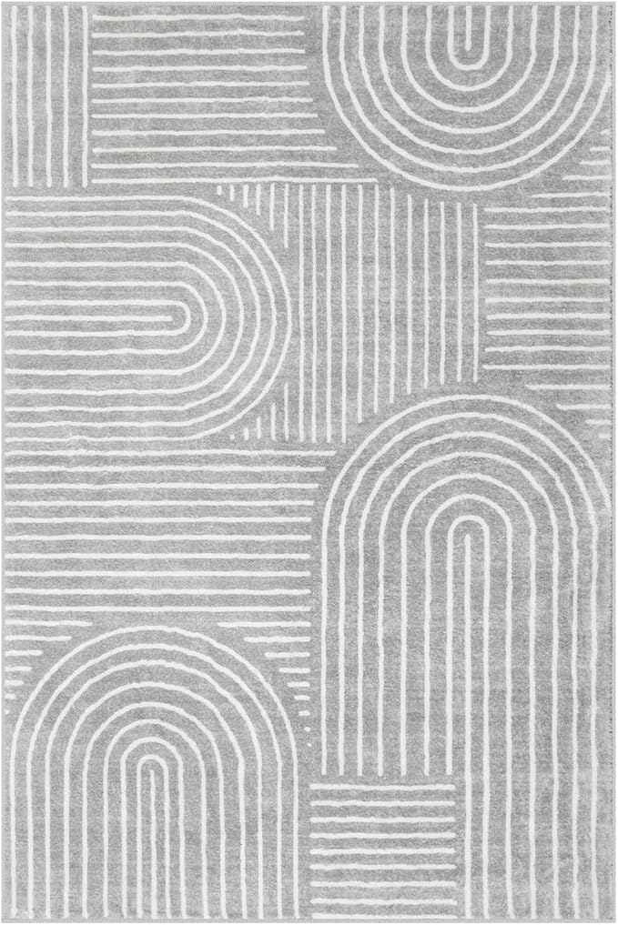 Lahome Abstract Washable Rugs, Soft Area Rugs 4x6 Non-Slip Grey Rug for Bedroom Entryway, Ultra-Thin Living Room Rugs Modern Throw Carpet for Nursery Kitchen Darrell (4'x6',Gray)