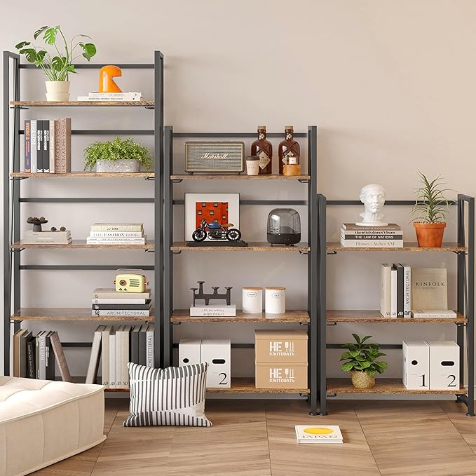 BHG Vintage Multifunctional Bookcase Folding Bookshelf, No-Assembly Plant Stand Storage Rack Shelves for Home Office (Fire, 4-Tier)