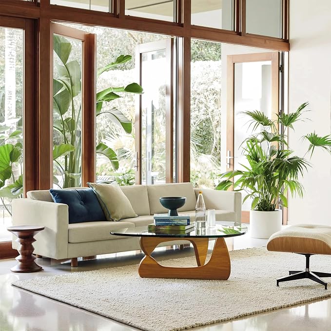 Glass Coffee Table, 44.9"×32.3"×15.8" Mid Century Modern Center Table with Triangle Tempered Glass Top, for Living Room Office Apartment