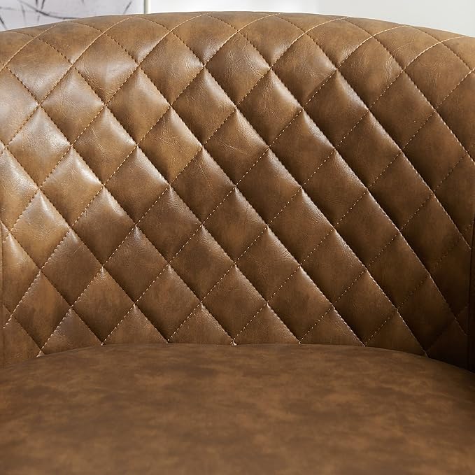 KINWELL 29" Wide Tufted Faux Leather Swivel Barrel Chair Set of 2, PU Leather Modern Upholstered Accent Chairs with Nailhead Trim, Small Armchair for Living Room Bedroom, Coffee