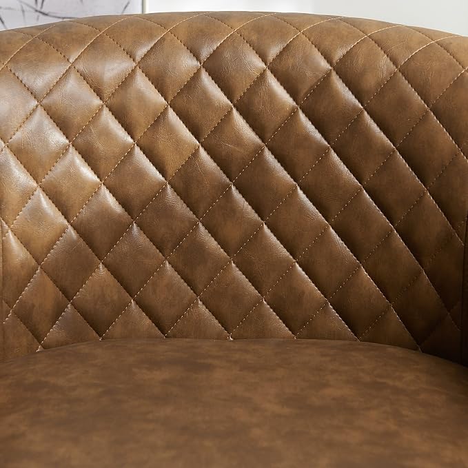 KINWELL 29" Wide Tufted Faux Leather Swivel Barrel Chair Set of 2, PU Leather Modern Upholstered Accent Chairs with Nailhead Trim, Small Armchair for Living Room Bedroom, Coffee