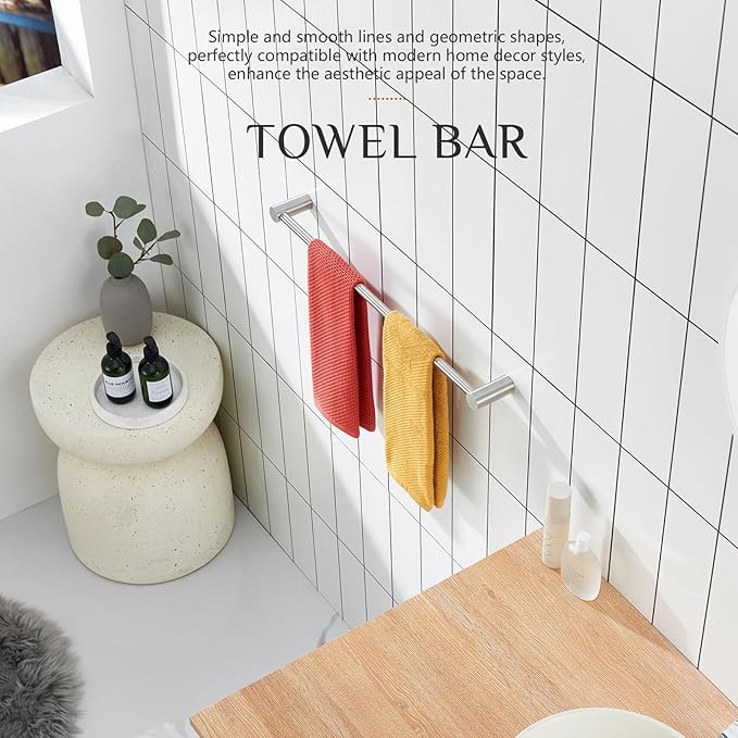 KOKOSIRI Bath Towel Bar for Bathroom 20 Inches Brushed Nickel Towel Rack for Lavatory Wall Mounted Bathroom Accessories Stainless Steel, B4007BR-L20