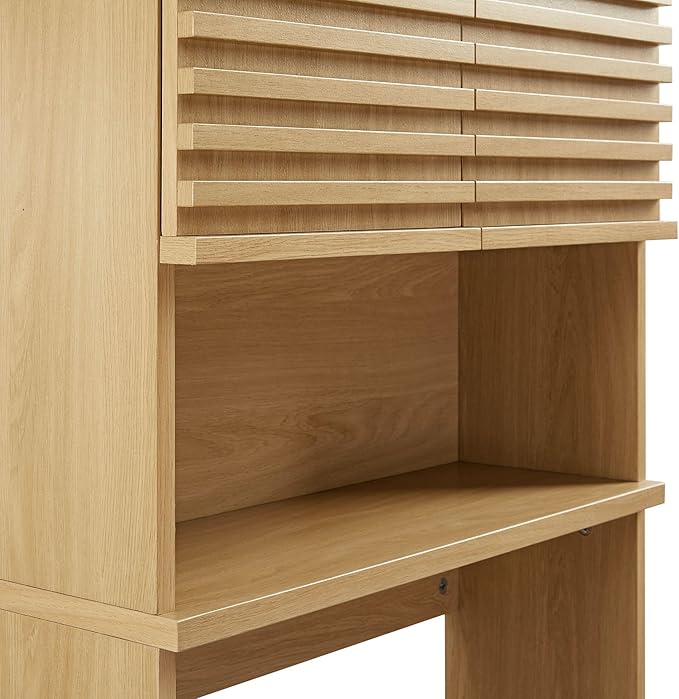 Modway Render Over The Toilet Storage Cabinet in Oak - Modern Bathroom Organizer with Open Shelf, 2 Soft-Close Doors, Wall Cabinet for Above Toilet Storage - Linen Cabinet with Adjustable Shelves