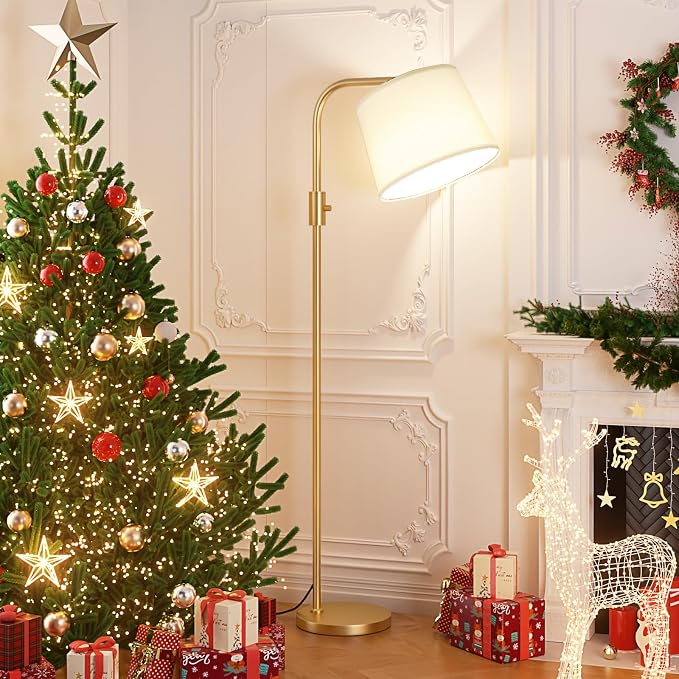 Ambimall ๐
๐ฎ๐ฅ๐ฅ๐ฒ ๐๐ข๐ฆ๐ฆ๐๐๐ฅ๐ Floor Lamp - Floor Lamps with 9W ๐๐๐ Bulb, Standing Lamps for Living Room with Adjust Head, Modern Standing Tall Light Rotary Switch for Office(Gold and White)