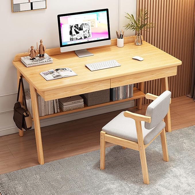 Mid-Century Writing Desk with 2 Storage Drawers, Home Office Computer Desk Writing Study Desk Mid-Century Modern Walnut Desk(47 Inch, Oak)