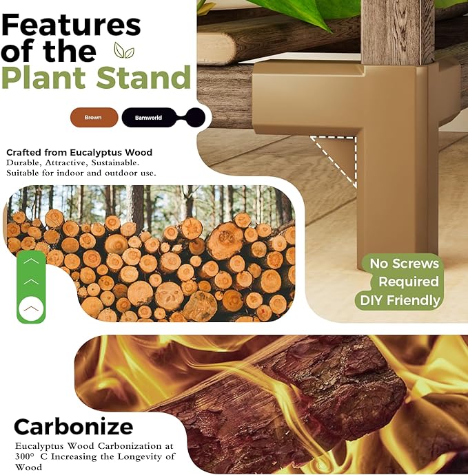 Bamworld Plant Stand Indoor Corner Plant Shelf Outdoor for Multiple Plants Wood Flower Stand Ladder Plant Table for Plant Pots for Window Garden Balcony Living Room