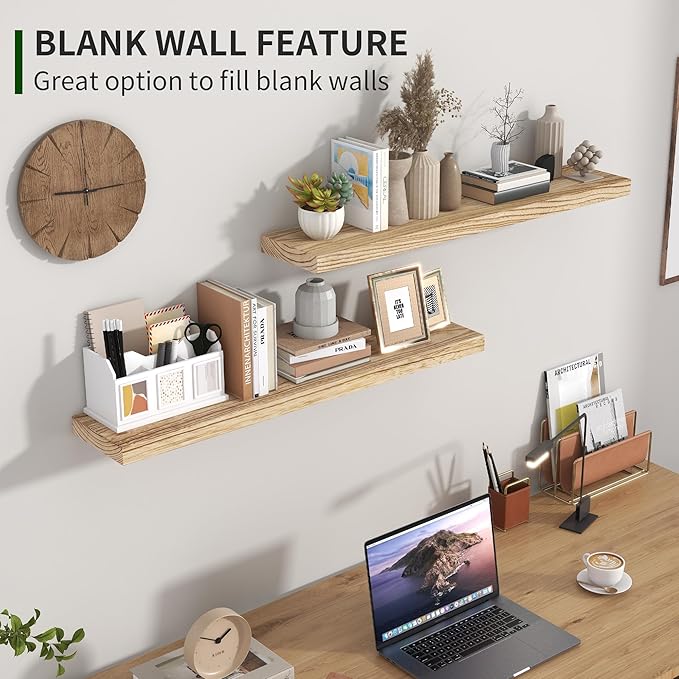 Marsmiles Wood Floating Shelves for Wall Set of 2, 36 Inch Wide Rustic Wooden Floating Shelves, Invisible Wall Mounted Display for Living Room Bedroom Kitchen Bathroom Office, Carbonized Black
