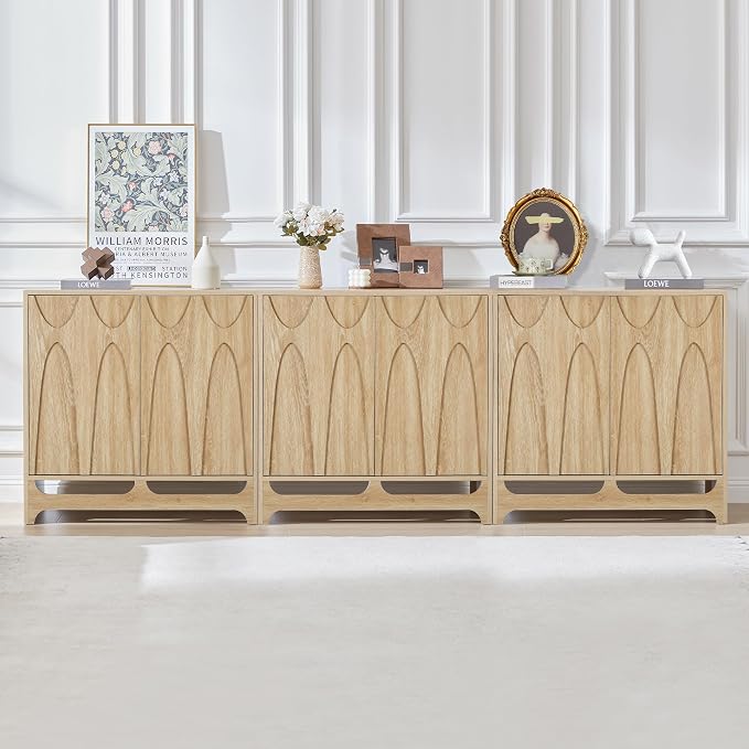Bifins Sideboard Buffet Cabinet with Storage Set of 3, 94.5” Mid Century Modern Storage Cabinet with Adjustable Shelf and 6 Doors for Dining Room, Living Room,Entry