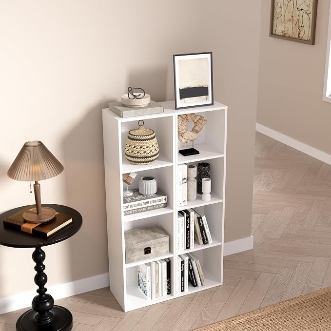 Wooden 4 Cube Storage Organizer, 4 Tier Storage Cubes Storage Display Cubby, 42 Inch Tall Versatile Cubes Shelf and Cubby Organizer for Any Space (White, 4 Cube-W(11.8inch)