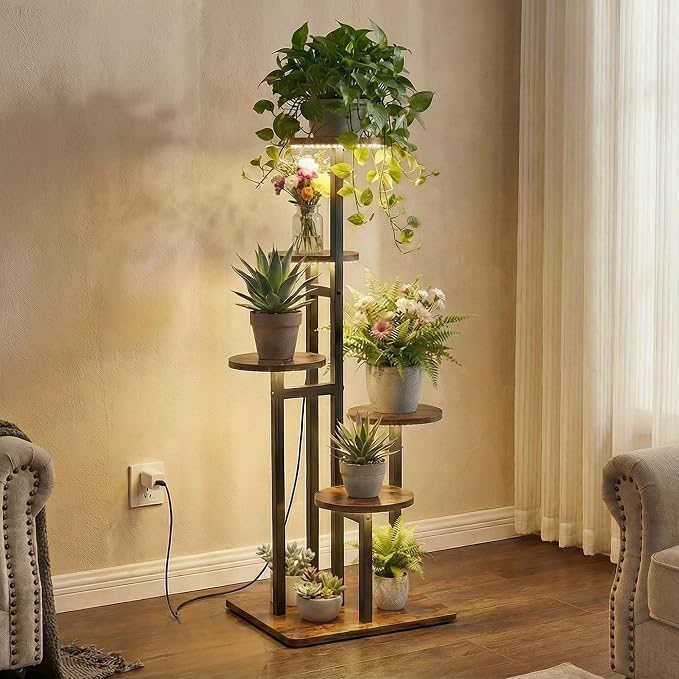 5 Tier Plant Stand Indoor with Grow Light for Multiple Plants | Corner Flower Stand, Vintage Multi-Layer Design, Sturdy Plant Shelf, Space-Saving, Ideal for Living Room Indoor Plant Display
