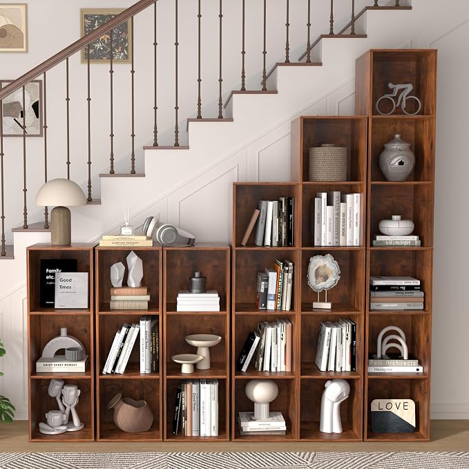 4 Cube Storage Organizer, 4 Tier Cube Bookcase Freestanding Storage Display Organizer for Home Office, Four Cubes Open Shelf Bookshelf(Retro Brown, 4 Cube)