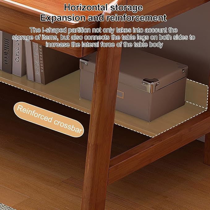 Solid Wood Writing Desk, Mid-Century Modern Computer Desk with Hutch and 2 Drawers, Simple Study Table for Home Office Workstation with Open Storage Shelf