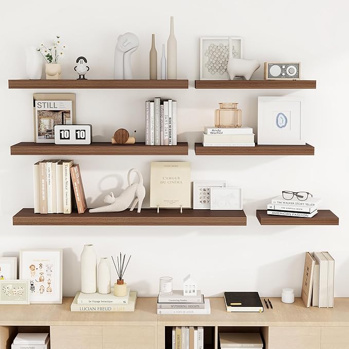 16 Inch Floating Shelves, 16"x9.25"x1.5" Inch Deep Floating Shelves for Wall, Wooden Shelves for Bathroom, Bedroom, Living Room, Walnut, 2 Pieces