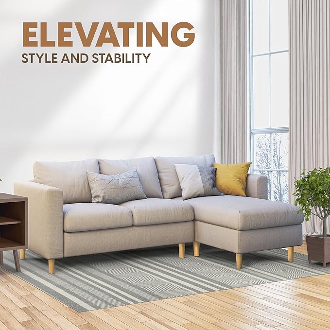 Yes4All 8 Inches Round Natural Solid Wood Furniture Legs Set of 4, Heavy Duty 800 Lbs Capacity Furniture Legs with Leveler, Replacement Legs for Furniture, Couch, Sofa, Dresser, Ottoman