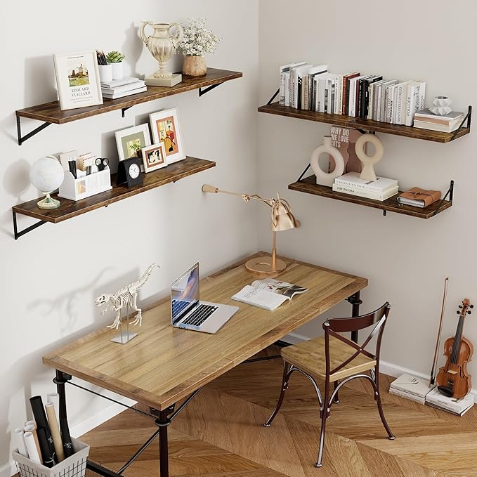 Axeman 12 Inch Deep Floating Shelves for Wall - 24 Inch Wide x 12 Inch Deep Wall Shelves Set of 2 - Rustic Wood Floating Shelves for Living Room