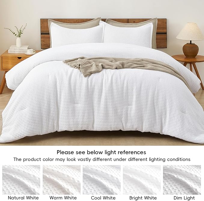 PHF Ultra Soft Waffle Weave Comforter Set California King Size, 3 Pieces Lightweight Breathable Comfy Bedding Set, Comfy Textured 1 Comforter with 2 Pillow Shams, White