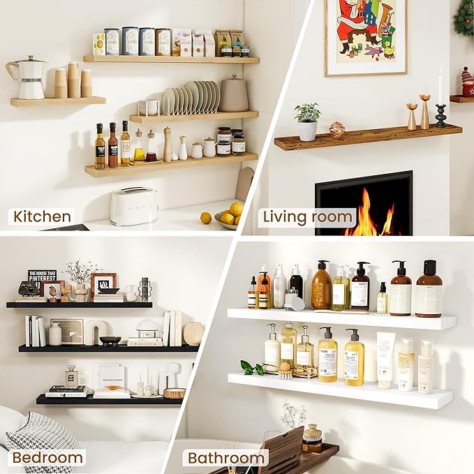 Dreamland 36Inch Floating Shelves for Wall, Rustic Wooden Floating Shelves for Bathroom|Bedroom|Kitchen, 2 Pack Deep Wall Mounted Book Shelf, Wood Storage Display Shelf for Home Decor, Brown