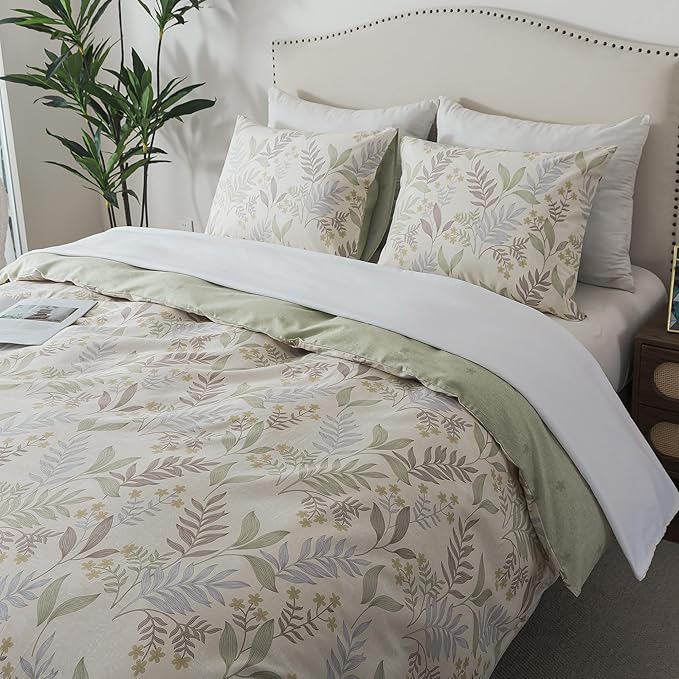 HoneiLife Cotton Duvet Cover Queen - Floral Comforter Cover 3-PC, Soft & Breathable Flower Bedding Duvet Cover Sets with Zipper Closure & Corner Ties, Wildflower Comforter Cover Sets, Blooms