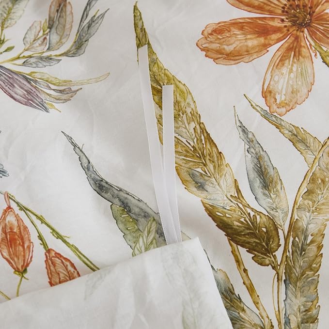 100% Cotton Duvet Cover Queen Size – Elegant Natural Yellow Floral Duvet Cover Set with Zipper Closure, 3-Piece Soft Breathable Durable Percale Cotton Bedding Set for All Seasons