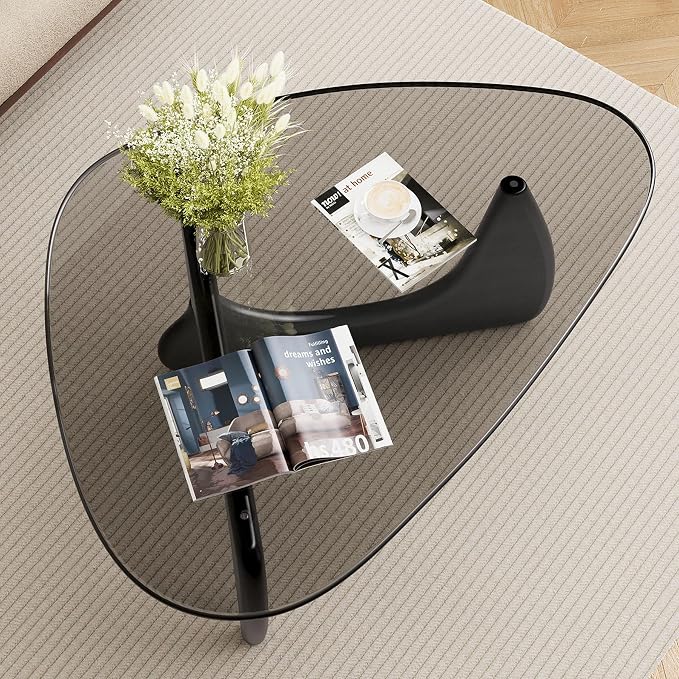 Modern Triangle Glass Coffee Table, Mid Century Coffee Table for Living Room Bedroom Reception Office Tables