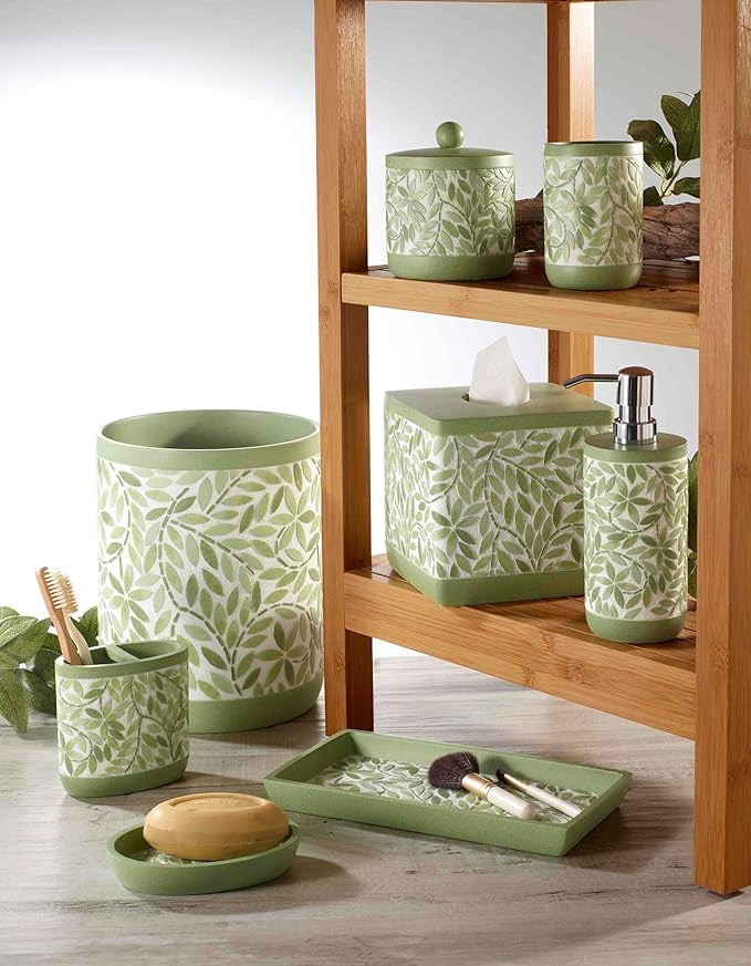 Avanti Linens - Bath Set, 3pc Countertop Accessories, Resin Lotion Pump, Covered Jar & Vanity Tray (Stratford Collection, Green)