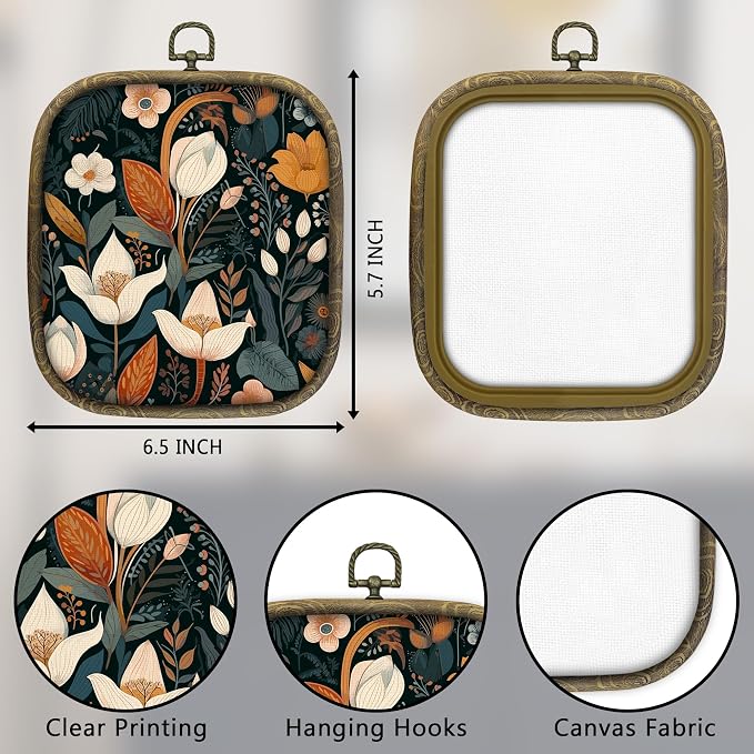 KSDUT Vintage Floral Wall Art Decor - Botanical Neutral Mid Century Modern Wall Art Canvas Frame Hanging Prints, Flower Landscape Square Wall Art Decor for Bathroom Home Gallery Decorations 6.5"x5.7"