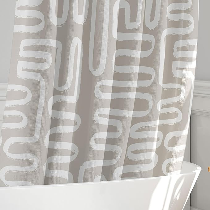 Linen Beige White Abstract Print Shower Curtain - Boho Pattern - Modern Minimalist Home Decor - Neutral Scandi Style Fabric Shower Curtain For Any Bathroom - 72x72 Inches (Linen Lines)
