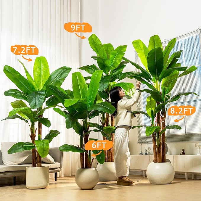 9FT Artificial Banana Tree Tall Fake Banana Leaf Plant Faux Banana Silk Tree Faux Banana Leaves for Home Swimming Pool Indoor Outdoor Patio Tropical Decor