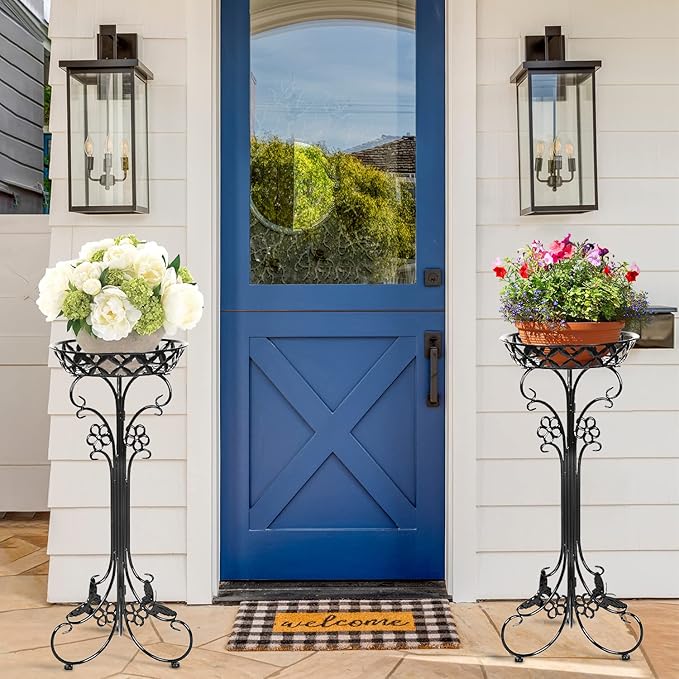 Sungmor Lightweight Metal Flower Pot Stands - 2 Pack 29.7 Inches Tall Black Plant Stand - Rustproof Potted Plant Holder Container Support - Indoor & Outdoor Elegant Corner Decorative Display Rack